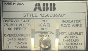 1358D36A01 ABB Kab Bus Differential Relay #3