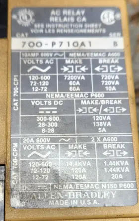 700-P710A1 ALLEN-BRADLEY Cat Ac Control Relay #2