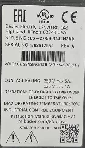 ES-27-59 BASLER ELECTRIC Voltage Relay #2
