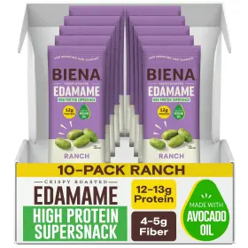 Biena 810003781840 Crispy Roasted Edamame Beans Snack High Protein Low 10-pack Ranch