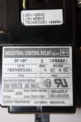 BF40F CUTLER-HAMMER Inndustrial Relay Vac #3