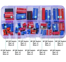 Kidisoii Ki-1204-dip-switch-red-blue Dip Switch Assorted Kit 1-10pin Dual Row Red And Blue Pcb Mount Electronics Diy