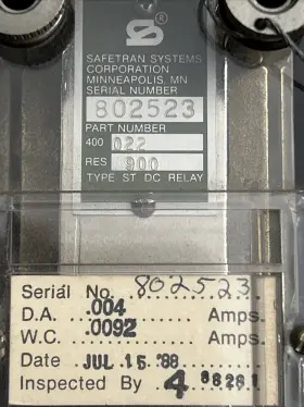 400022 SAFETRAN SYSTEMS Train Railroad Crossing Signal Relay #2