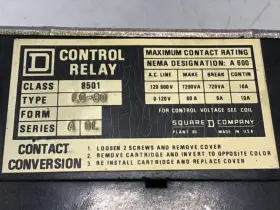 8501-L0-80 SQUARE D Control Relay #3