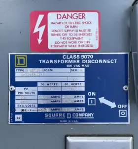 SK5271V SQUARE D Transformer Disconnect #2