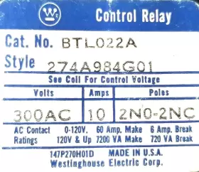 BTL022A WESTINGHOUSE Control Relay #2