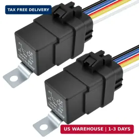 Zdru 12v-waterproof-relay-2p 2 Pcs 5-pin 12v Waterproof Relay With Harness 40 Amp Spdt Switch Tinned