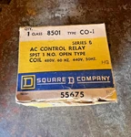 Square D 8501 Co-1 Relay Spst 1 N.o. Open Type 480/440v, New In Box. Fixed Price $25.00.
